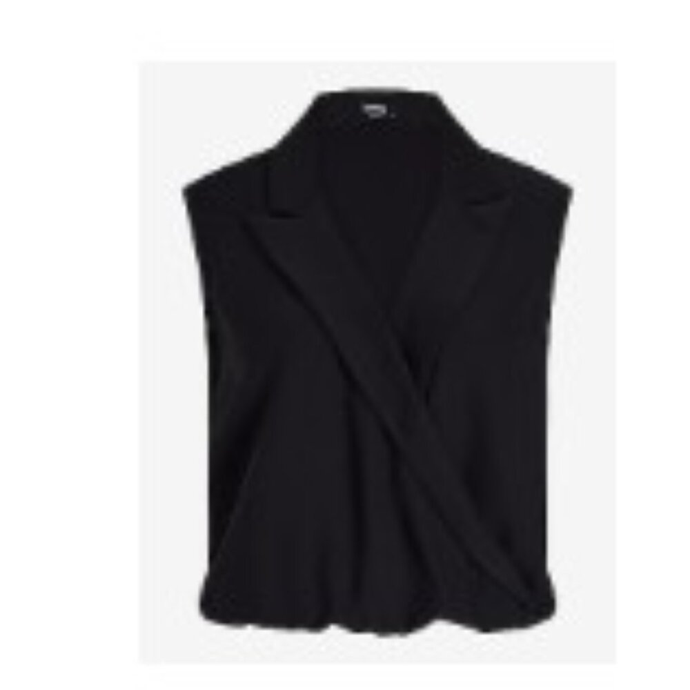 Express Collared V-Neck Sleeveless Faux Wrap Front Top NWT